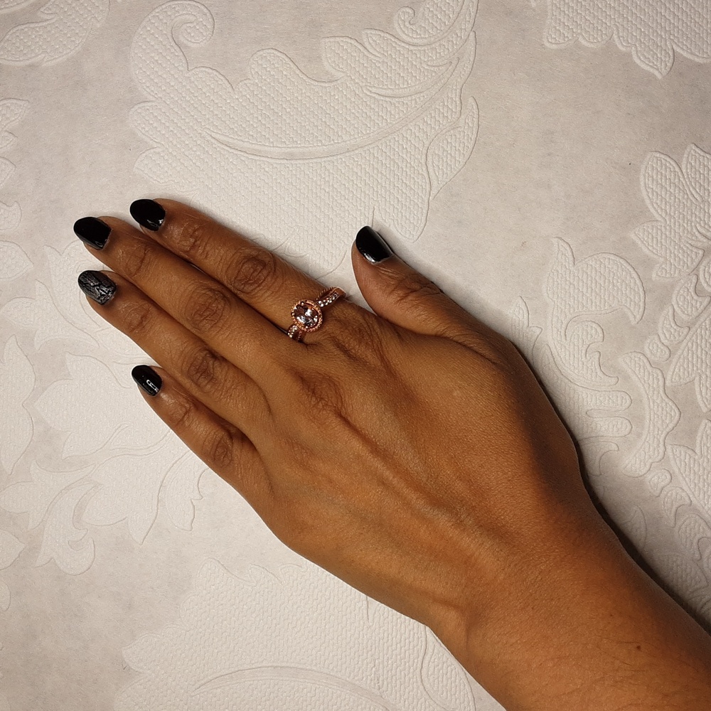 925 Rose Gold Over Sterling, Morganite And Zircon Ring. - Picture 4 of 7